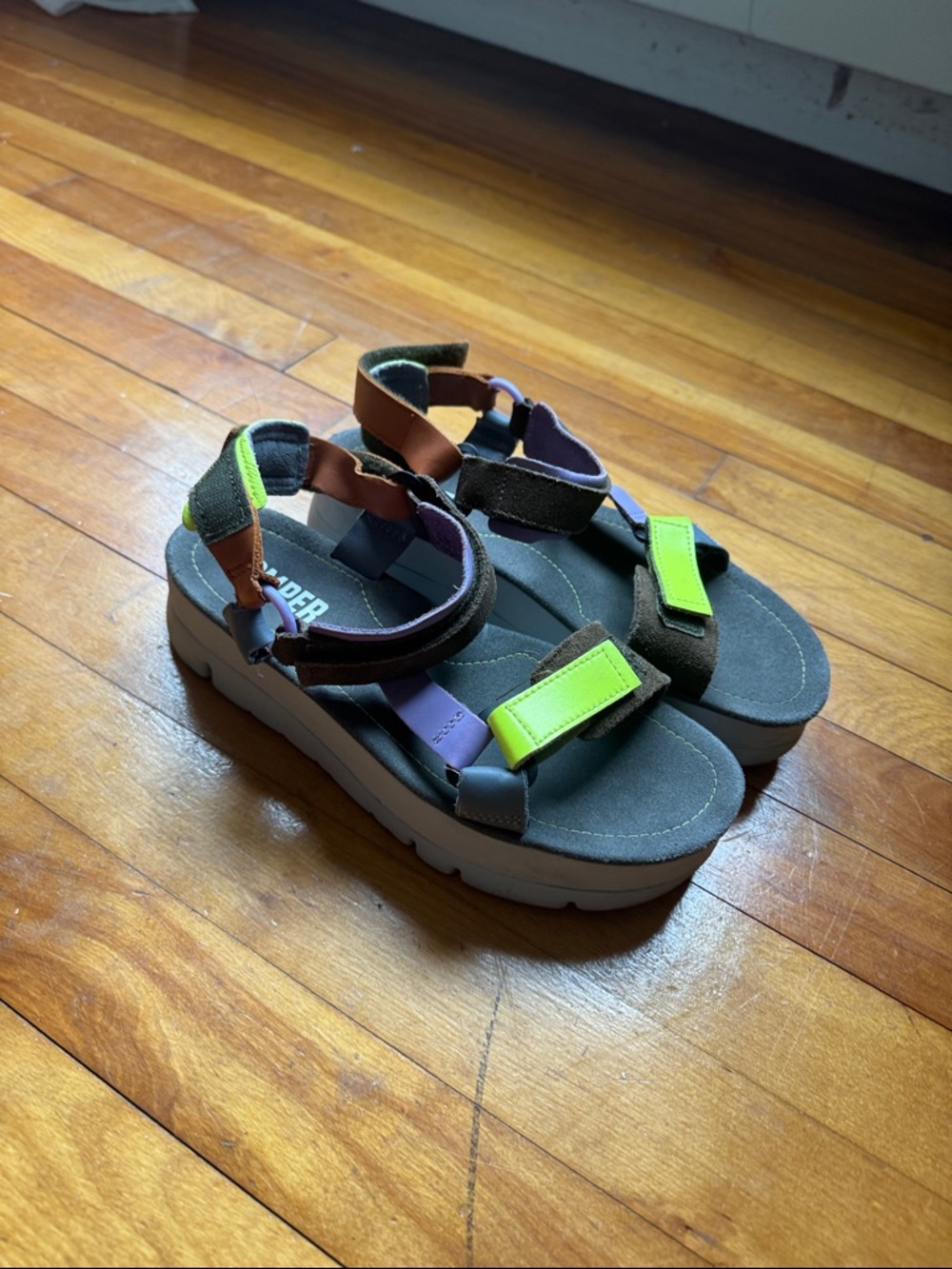 Camper Oruga Multicolor Platform Sandals with Neon Green Accents eu size 39